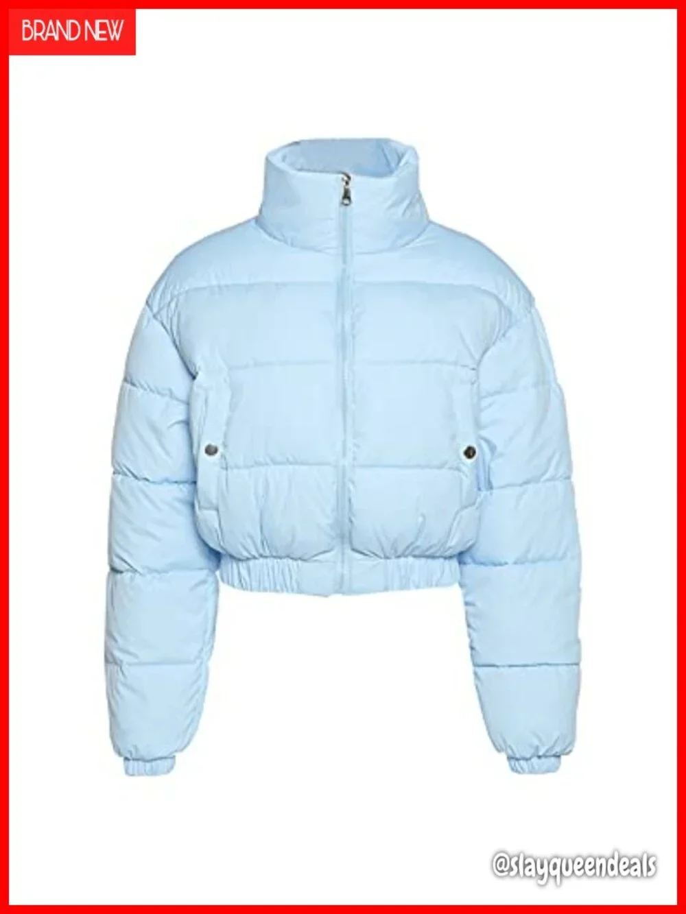 Cropped Quilted Puffer Jacket Full Zip Winter Coat Stand Collar